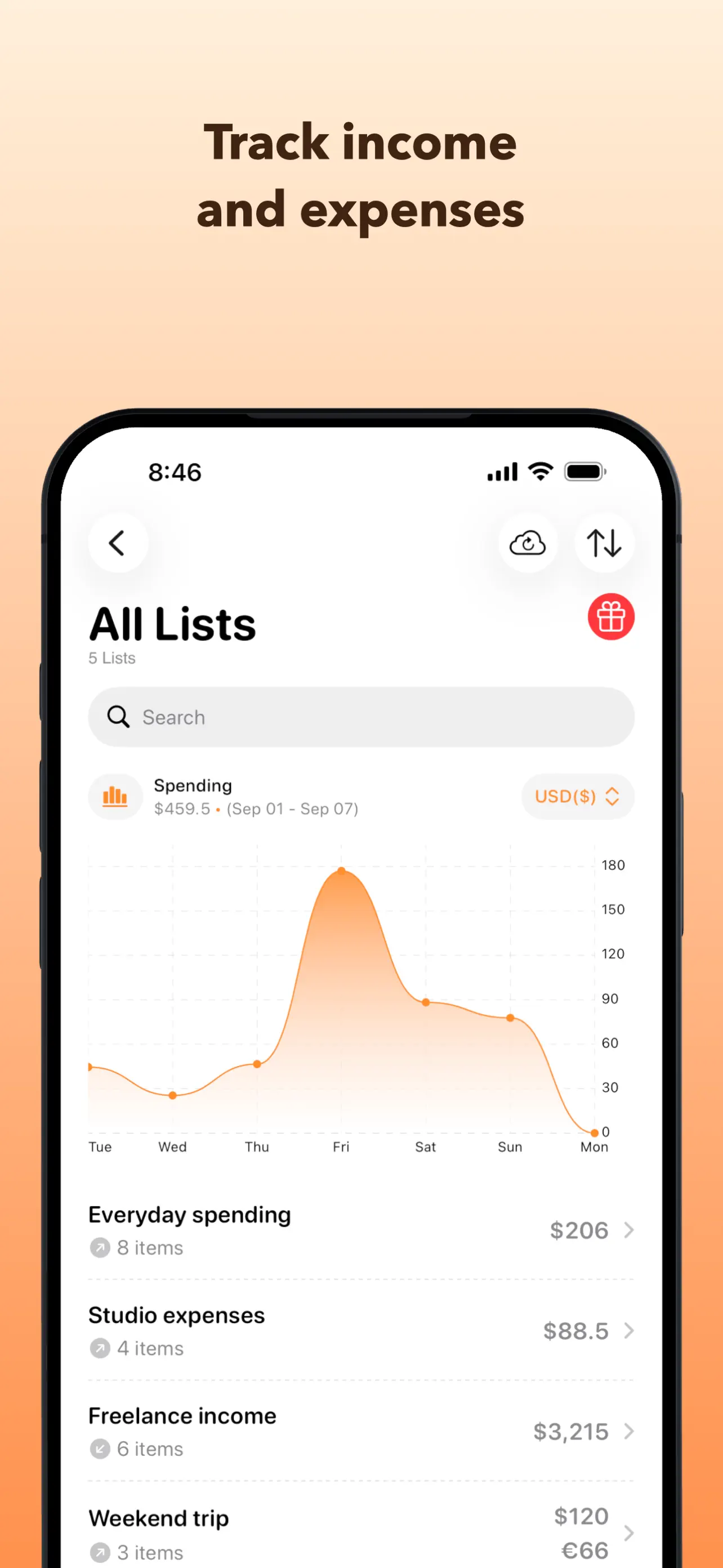 SpendLists: Income Tracker iPhone screenshot 1